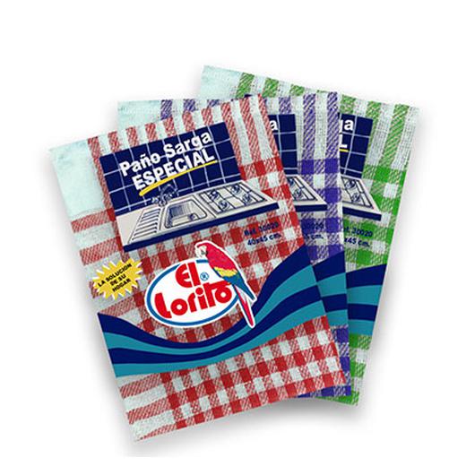 PAÑO COCINA SARGA RAYAS/CUADROS 45X45 LORITO