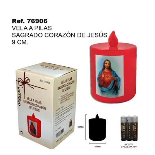 VELA ROJA LED ETERNITY CORAZON DE JESUS C/PILAS 6,5X9CM 76906
