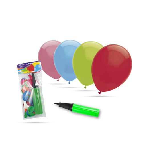 GLOBOS BOLSA 20 UDS. 25CM + INFLADOR DOBLE ACCION 30-P