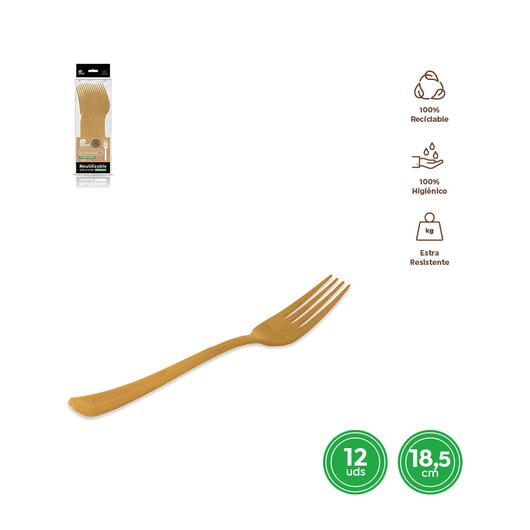 TENEDOR ALTA CALIDAD ORO 18,5CM REUTILIZABLE 12 UDS. 1784R