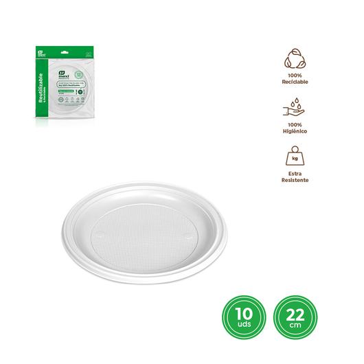 PLATO PLASTICO LLANO 22CM BLANCO 10/U REUTILIZABLE 1003R