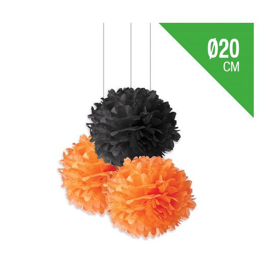 POMPOM PAPEL REDONDO NARANJA/NEGRO SURTIDO HALLOWEEN 20CM 6802