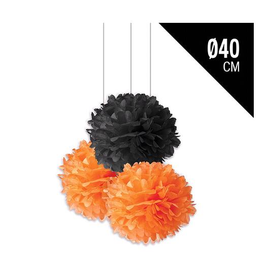 POMPOM PAPEL REDONDO NARANJA/NEGRO SURTIDO HALLOWEEN 40CM 6806